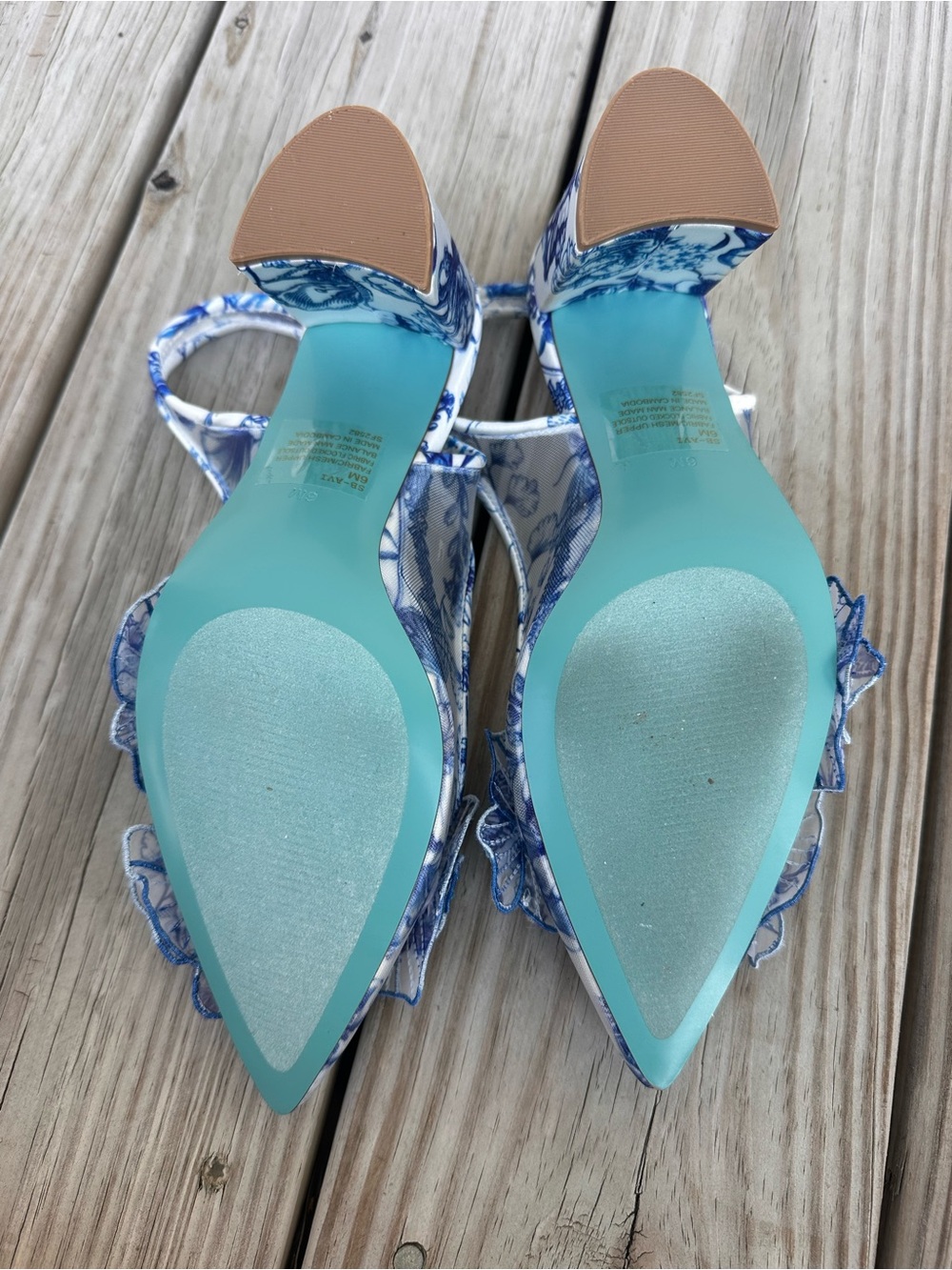 New Betsey Johnson Avi Pump - Blue Slingback Heels with Embellished Flowers - Picture 3 of 4
